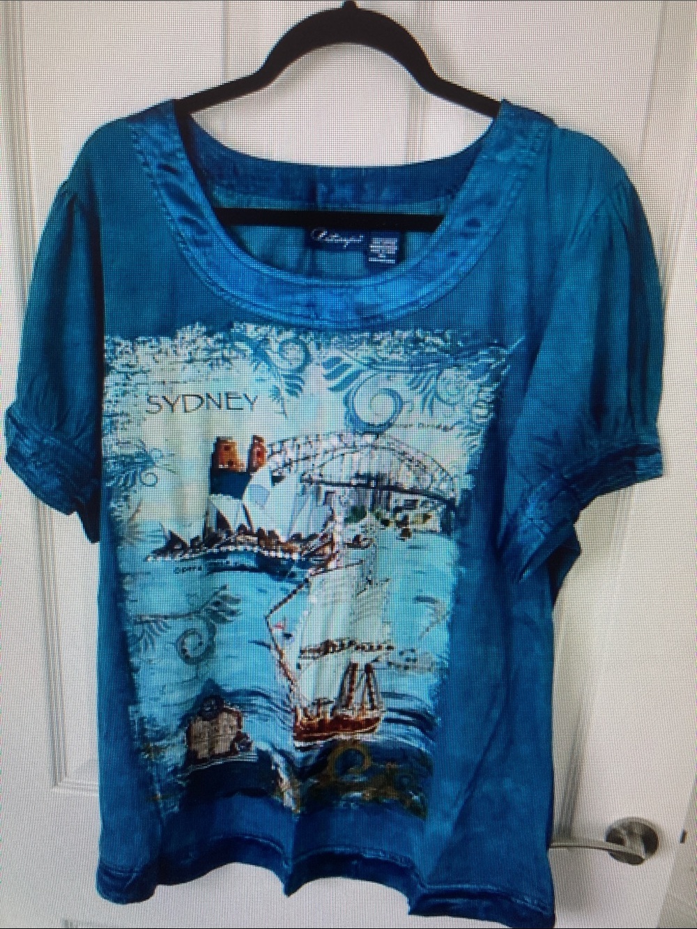 artis Teal Blue Sydney Graphic Scoop Neck Tee